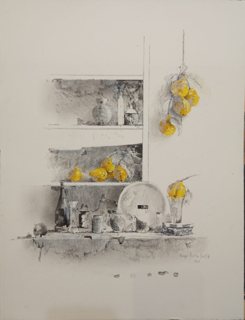 Lithograph hand-coloured in oil. Cupboard, Ángel Pintado