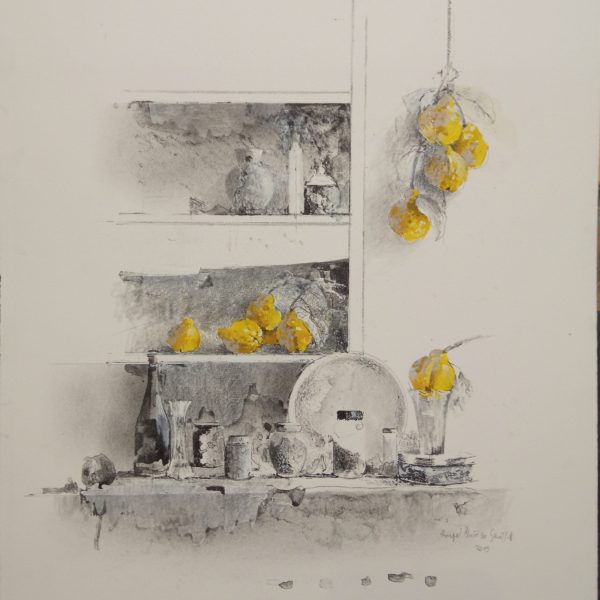 Lithografie, mit Öl überarbeitet. Schrank, Ángel Pintado