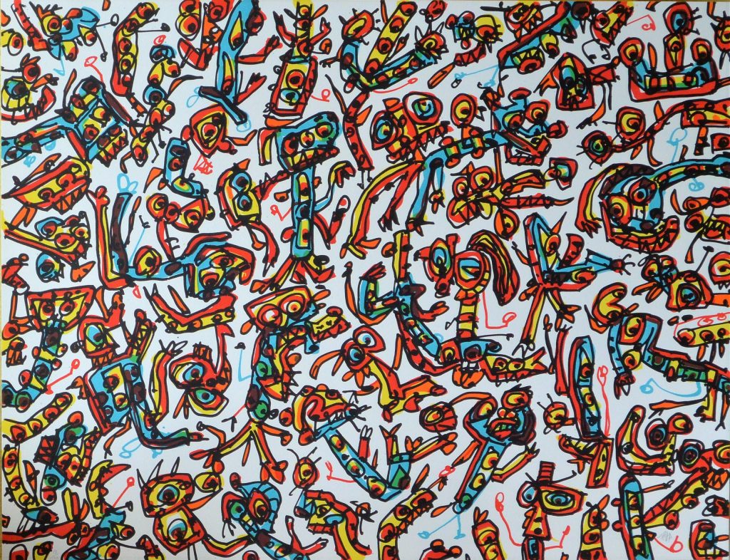 Fiesta en el Museo. Litografía de Antonio Saura